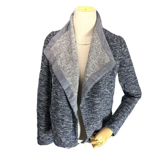 Vince Womens Blue Tweed Drape Neck Open Blazer Jacket Size XS - Picture 14 of 15